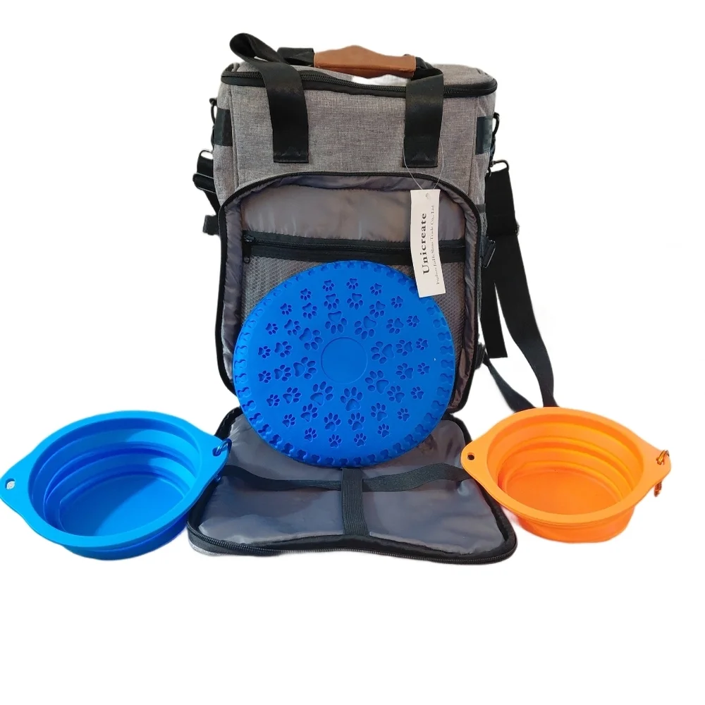 Gray and Black Pet Carrier Dog Park Picnic Travel Bag